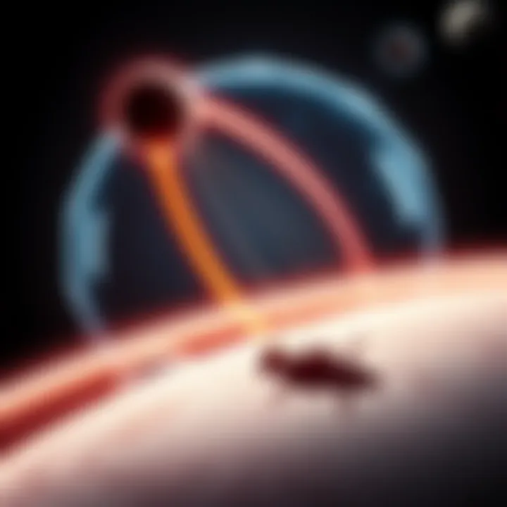 A diagram showing the slingshot effect, with an object gaining speed while using gravitational forces from a planet, illustrating its application in physics.