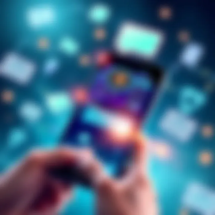 SMS Titan Communication An illustration showing a smartphone with SMS Titan interface and digital communication icons around it, highlighting advanced messaging services.