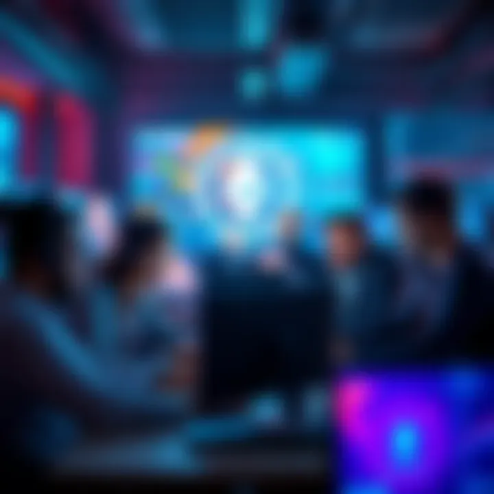 Solana Developer Team A group of developers collaborating on a project in a tech workspace, with Solana's logo visible on their screens.