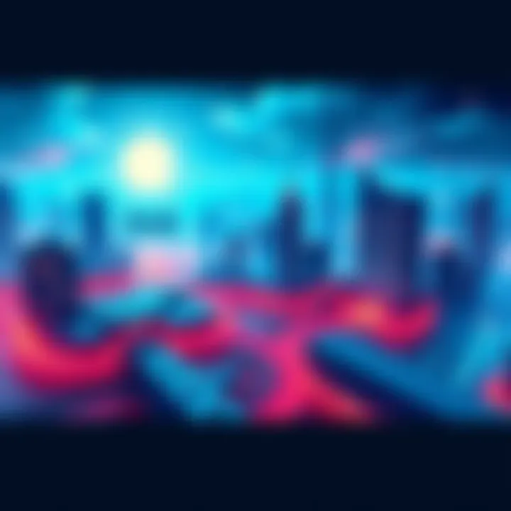 A digital graphic showing a futuristic cityscape representing Solana's upgrades, with symbols for stability, wallet enhancements, and user experience