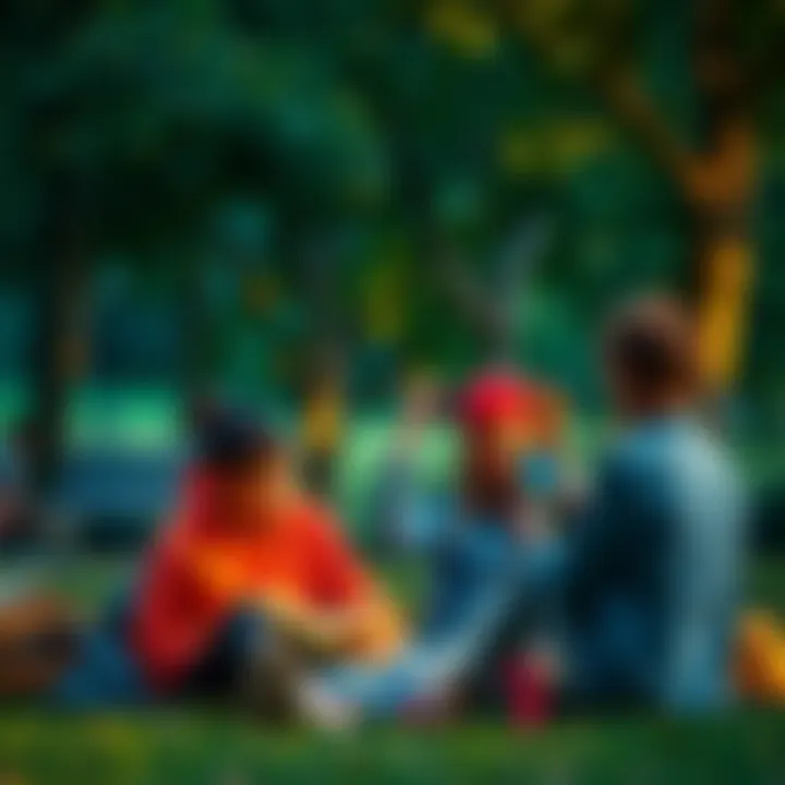 People enjoying solo activities like hiking and reading in a park, celebrating independence and community.