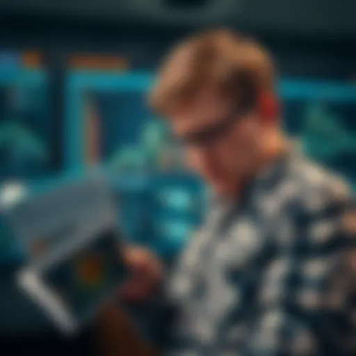 A son looking at a Bitcoin ledger after his father's passing, pondering ownership and inheritance issues.