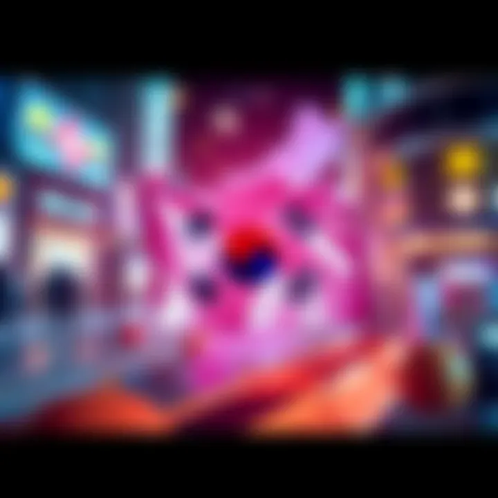 A visual representation of South Korea's crackdown on foreign cryptocurrency apps with a digital currency theme