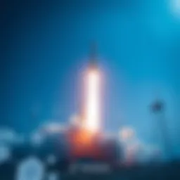 SpaceX rocket launching with Solana logo and digital blockchain elements