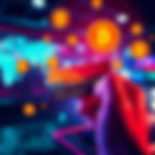 A hand holding a credit card with digital currency icons floating around, symbolizing stablecoin payments in global commerce.