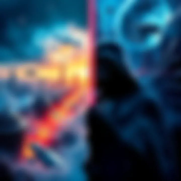 Star Wars vs. Star Trek A split image showing a futuristic city resembling Star Trek's utopia on one side and a dark, chaotic environment from Star Wars on the other, symbolizing the clash of ideals in the pro-crypto movemen...