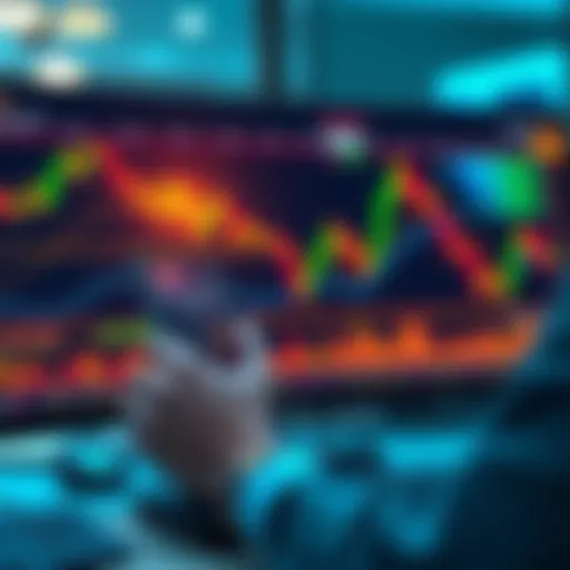 A person analyzing stock charts on a computer screen with financial graphs and indicators