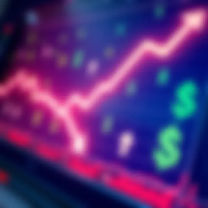 An illustration showing a downward trend on a stock market graph with dollar signs and arrows indicating financial movement.