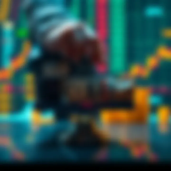 A person weighing cash against stock market symbols, illustrating investment risks.