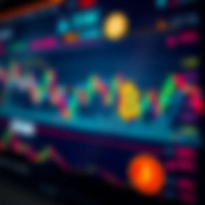 A stock market chart alongside cryptocurrency symbols, showing a blend of traditional and digital finance.