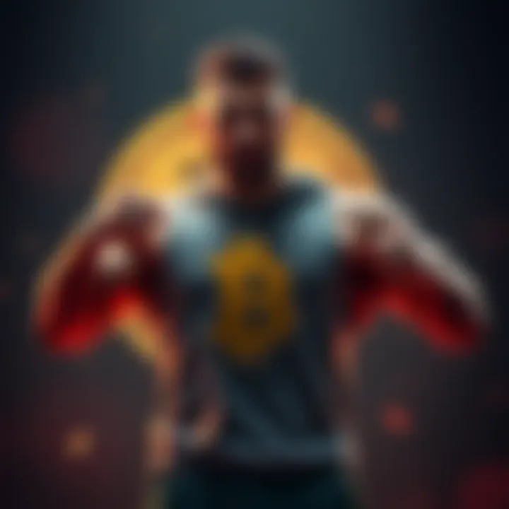 A strong man stands confidently with a Bitcoin symbol in the background, representing resilience in life.