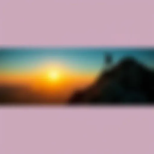 A person climbing a mountain, symbolizing the pursuit of excellence in life. The sun rises in the background, highlighting their determination.
