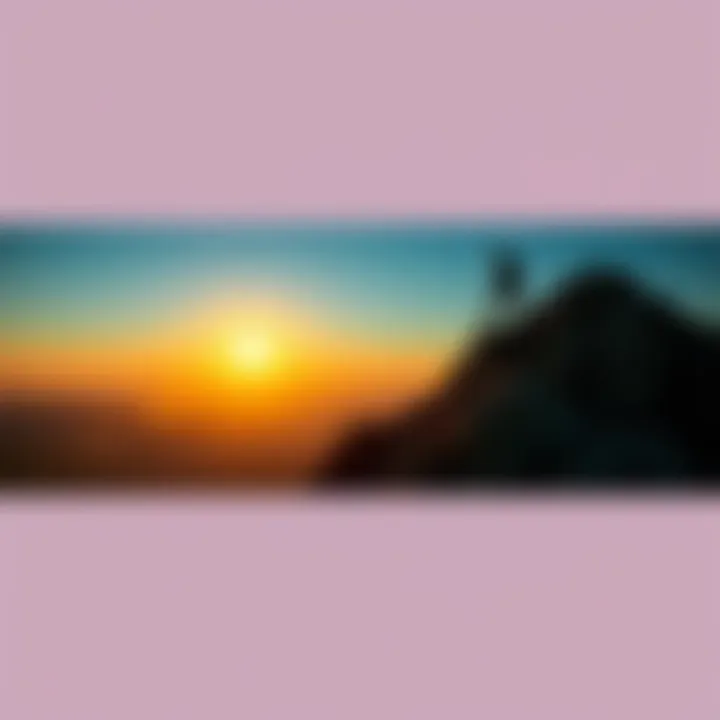 A person climbing a mountain, symbolizing the pursuit of excellence in life. The sun rises in the background, highlighting their determination.