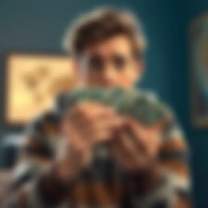 Struggles with Fiat Currency A person looking worried while holding a handful of cash, symbolizing the challenges of relying on traditional money systems.