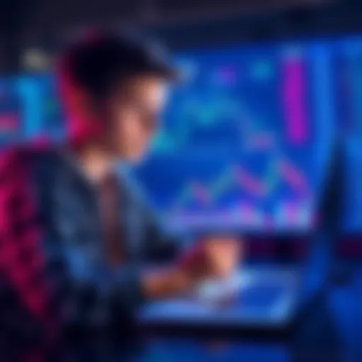 A 20-year-old computer science student looking at cryptocurrency charts on a laptop, contemplating investment decisions.