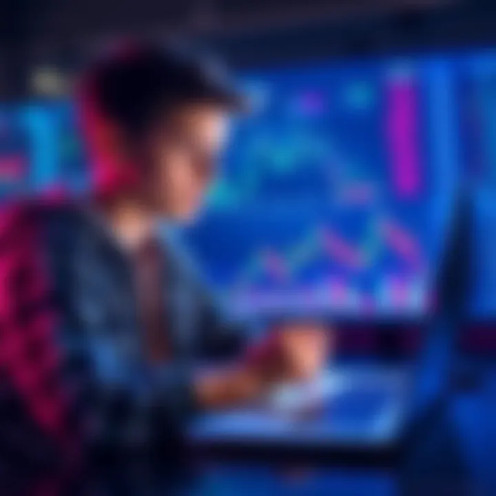 A 20-year-old computer science student looking at cryptocurrency charts on a laptop, contemplating investment decisions.