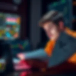 A SDSU student looking at a laptop with charts of cryptocurrency prices, contemplating the investment in XRP and Solana, while holding a loan approval document.