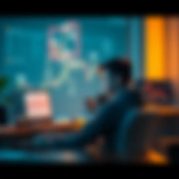 Student Reflecting on Crypto Trading A student sitting at a desk, looking thoughtfully at a laptop screen displaying cryptocurrency charts and graphs, symbolizing the highs and lows of crypto trading.