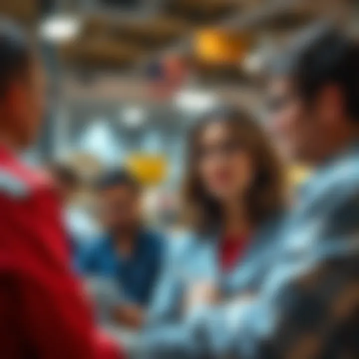 A woman discussing supply chain standards with a group of people, focusing on efficiency and transparency.