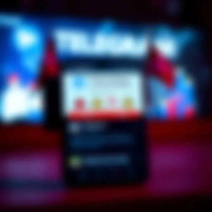 A phone displaying a Telegram channel with warning signs and red flags, indicating potential scam activity.