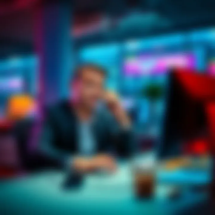 A Sydney man looking shocked while on the phone at his computer, reflecting on a loss in a phishing scam.