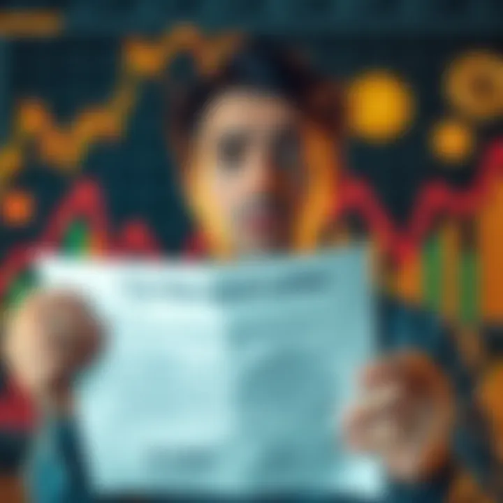 Person shocked by tax letter A person holding a tax demand letter looking confused with graphs and cryptocurrency icons in the background