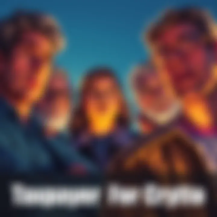 A representation of taxpayers watching as government funds are allocated to failing cryptocurrency projects, with worried expressions on their faces.