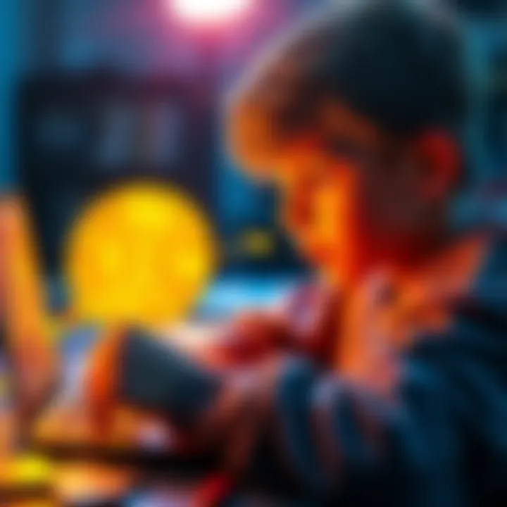 A 15-year-old looking at Bitcoin charts on a laptop, surrounded by dollar bills, symbolizing investment decisions.