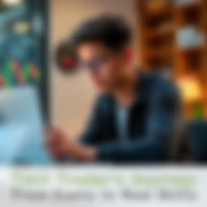 A 15-year-old trader sitting at a desk with a laptop, looking focused while analyzing trading charts and reflecting on their experiences with scams and learning strategies.