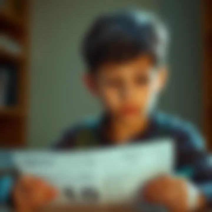 A 15-year-old looking thoughtfully at a report card with a low score, contemplating their performance and improvement options.