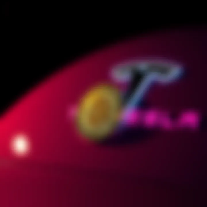 Tesla logo next to a Bitcoin symbol, representing financial shift discussions