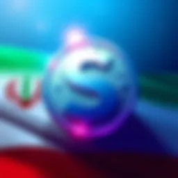 A graphic showing a large dollar sign with digital currency symbols and a background of a flag representing Iran, symbolizing the link between Tether's crypto freeze and Iran sanctions.