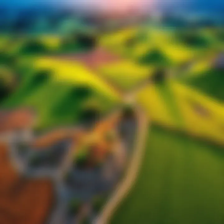 Aerial view of lush agricultural fields in Latin America, showcasing sustainable farming practices