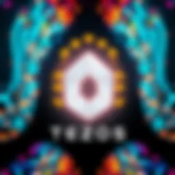 A colorful digital art piece featuring the Tezos logo, representing tech upgrades and a vibrant artist community.