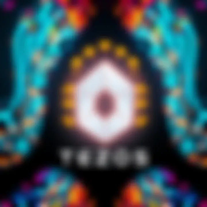 A colorful digital art piece featuring the Tezos logo, representing tech upgrades and a vibrant artist community.