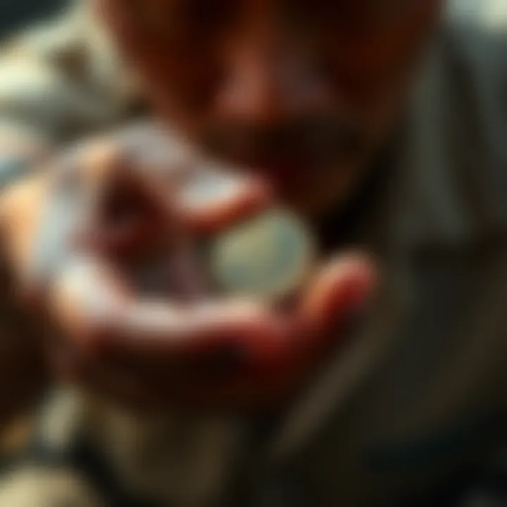 Thai Resident Finds Coin A person holds a shiny coin found while digging in their yard in Thailand, looking curious about its value.