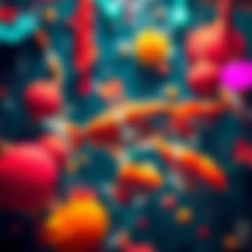 A vibrant picture showing fish in water, symbolizing fortune and gratitude, with colorful decorations around them.