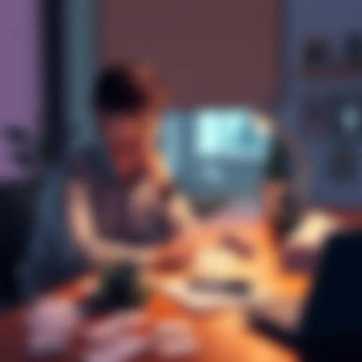 Thoughtful person reflecting A person sitting at a table with a thoughtful expression, surrounded by scattered notes and a cup of coffee, indicating contemplation of life's small details.