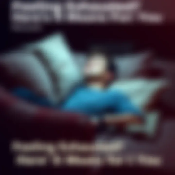 A person sitting on a couch looking tired with their head leaned back and eyes closed, surrounded by pillows.