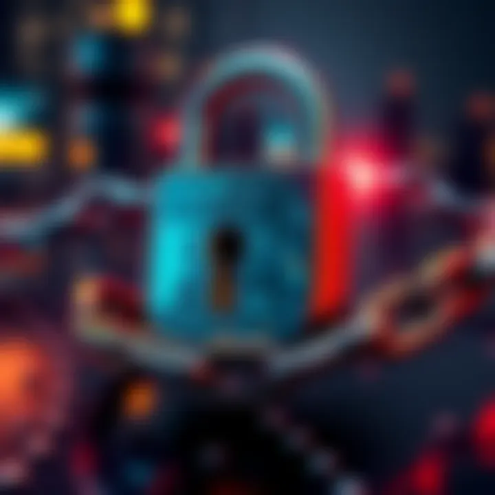 Illustration showing a digital lock with a broken chain, representing the Token Gateway exploit and security concerns.