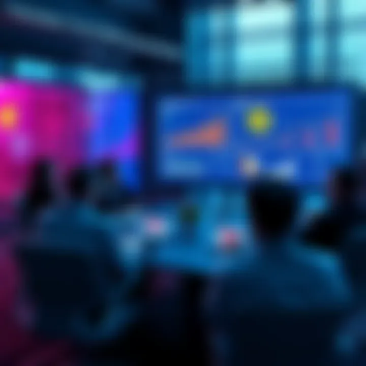 People in a meeting discussing tokenisation with charts and graphs showing growth potential for the UK economy