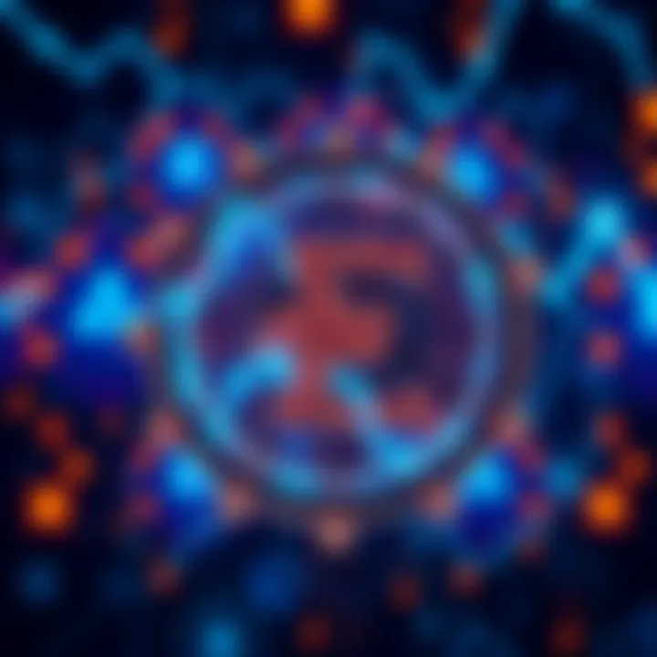 A digital representation of the Euro symbol surrounded by blockchain motifs, illustrating the concept of digital currency in Europe.