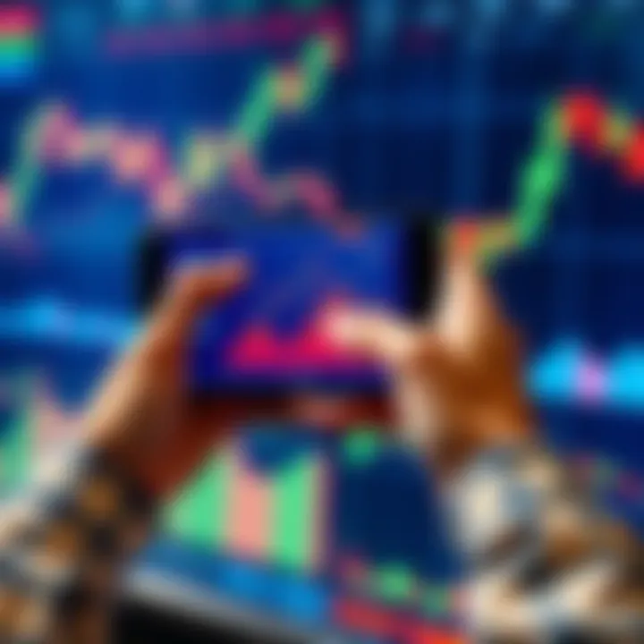 Tokenized Stocks Trading A graphic showing a person using a smartphone to trade tokenized US stocks on a blockchain platform, with stock market charts in the background.