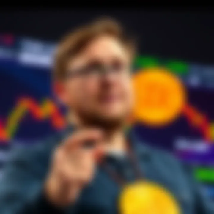 Tom Lee confidently discussing Bitcoin's future after its price drop to $76K, with a backdrop of market charts.
