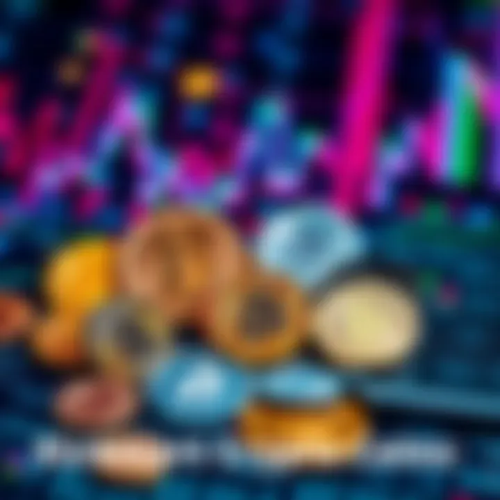 Various popular cryptocurrency coins displayed on a digital background, symbolizing investment opportunities for beginners.