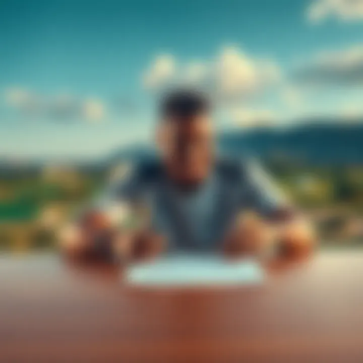 A prominent athlete signing a land deal contract with a scenic backdrop of land, symbolizing a new opportunity.