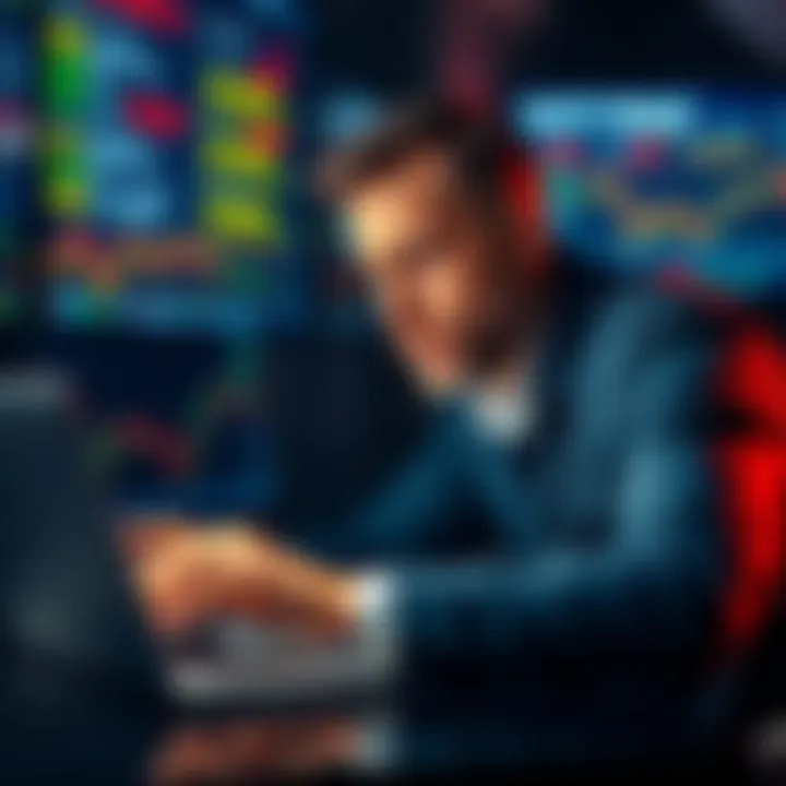 A trader looking concerned while reviewing cryptocurrency charts on a laptop, symbolizing the emotional toll of financial decisions.