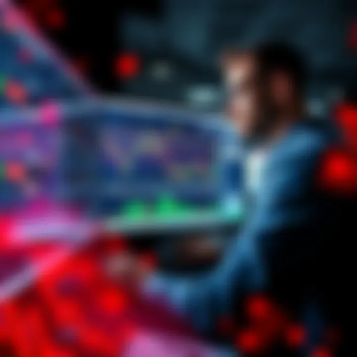 A trader closely examines market charts on a computer screen, focusing on patterns and trends to make informed decisions.