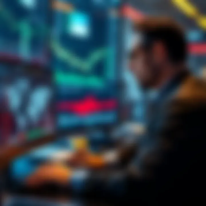 A trader looking at financial charts on a computer screen, pondering whether to stop or restart trading strategies