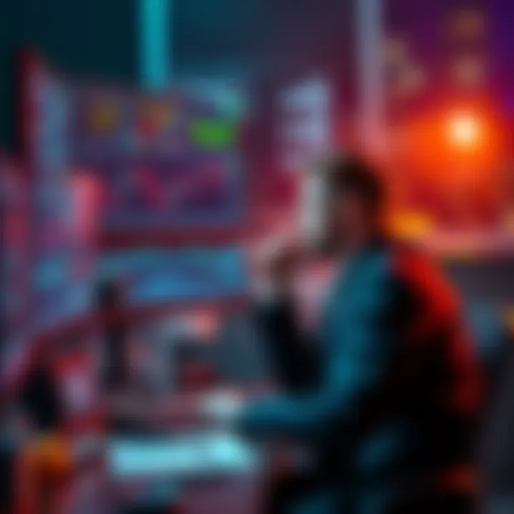 A trader sits at a desk with charts and graphs on screen, pondering coin price movements after selling.